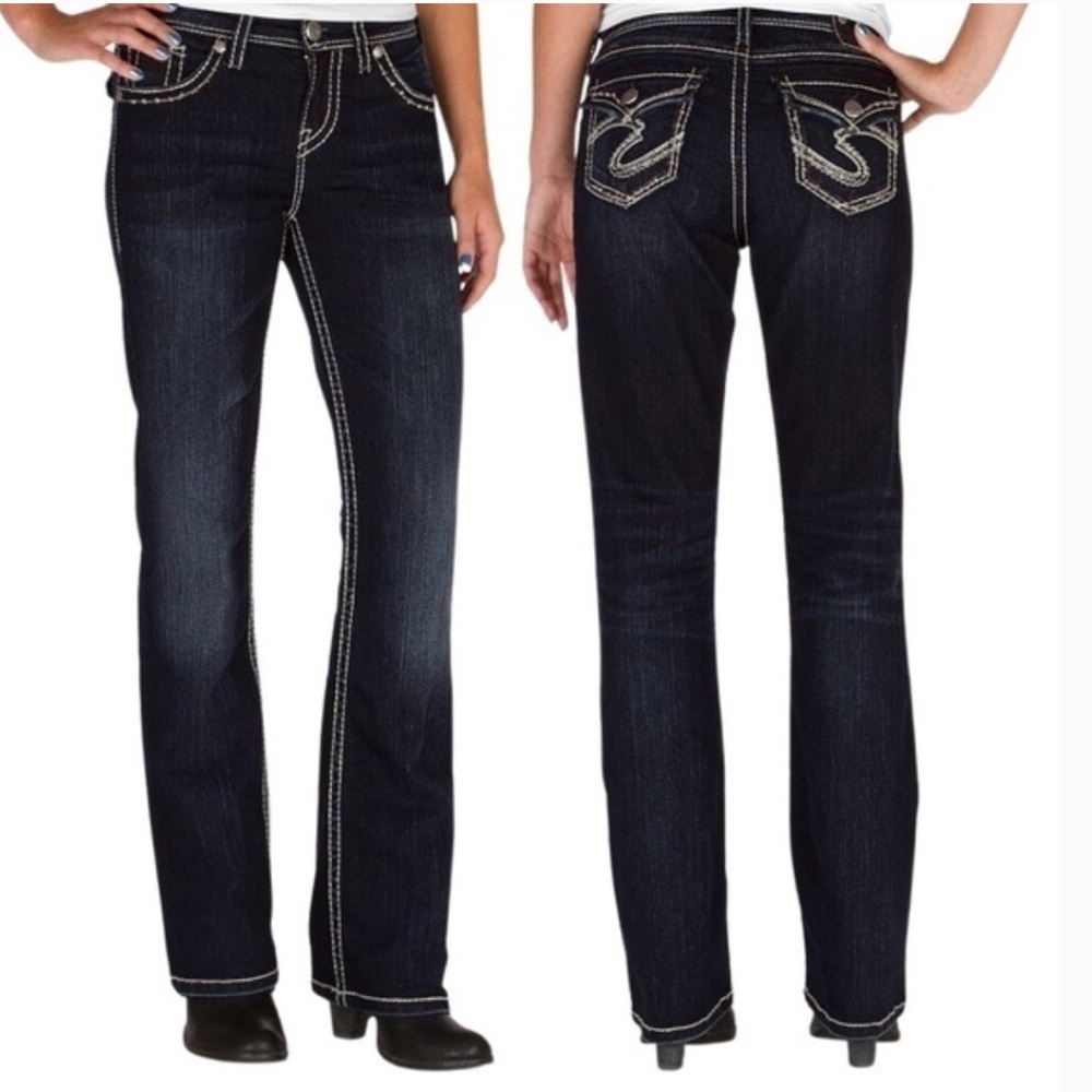 Silver Women's Natsuki Flap Bootcut Jeans 32 Flare Low Rise Stretch Western Boho